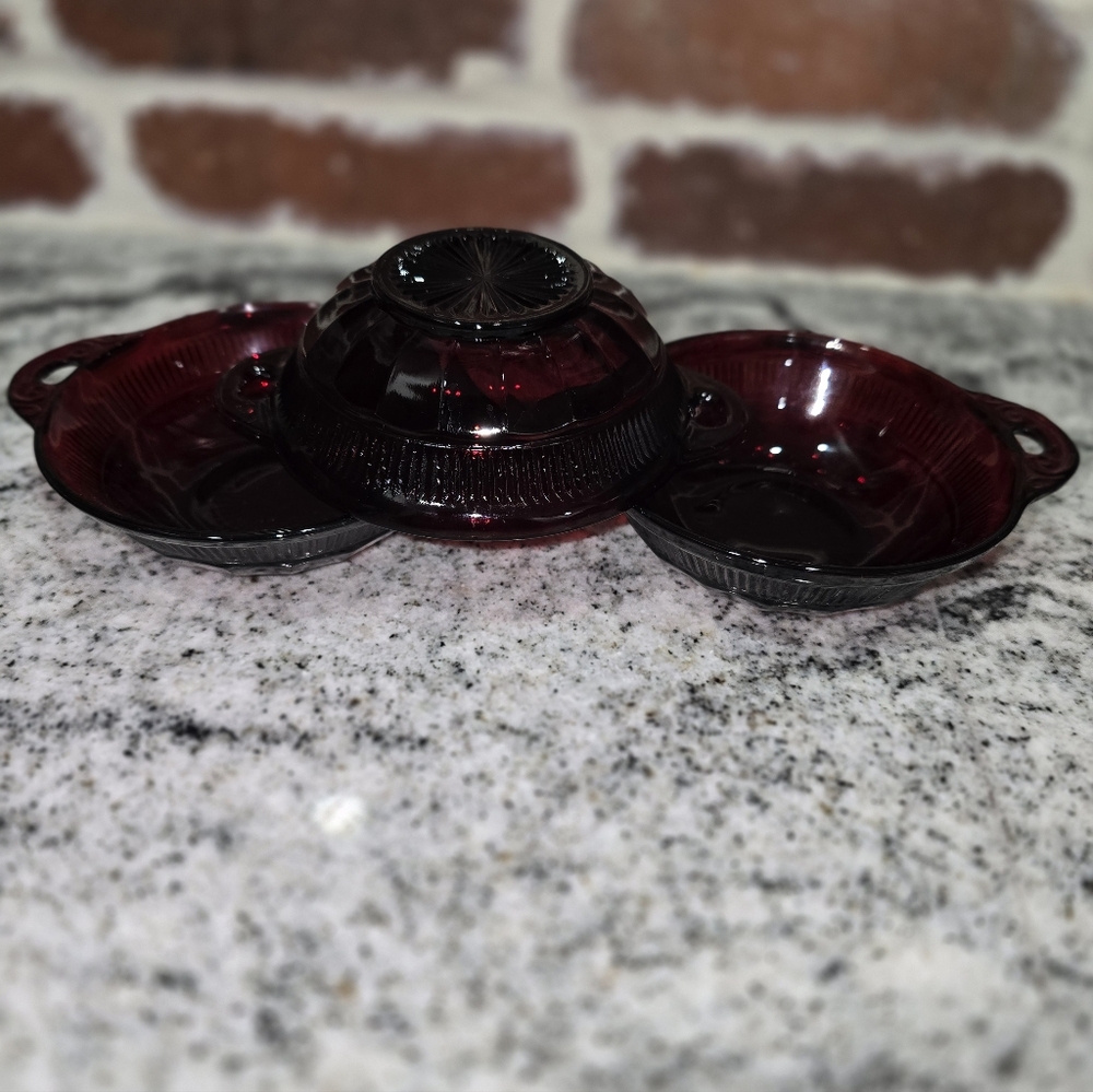 Anchor Hocking Ruby Red Berry Bowls.. SET OF 3